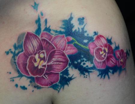 Tattoos - orchids with turquoise splash  - 103728